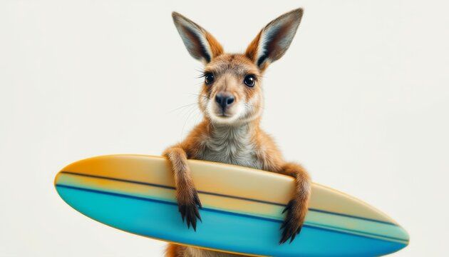 Adorable Kangaroo Holding Surfboard Summer Fun