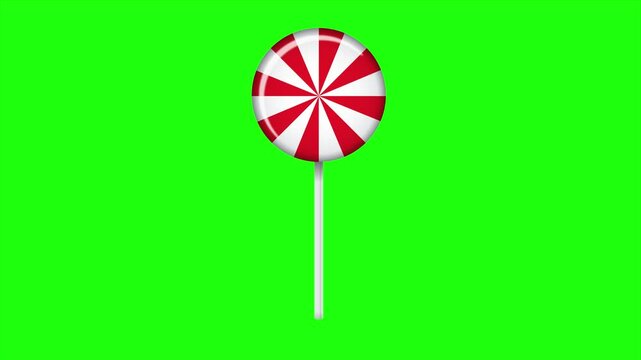 Lollipop on stick animation. Striped twisted candy. Sweet candy animation. Animation for new years day, winter holiday, dessert, new years event