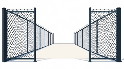 Wide Angle Wire Fence Gate Centered Composition