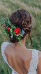 Fototapeta premium Woman with Braided Hair and Flower Crown in Field