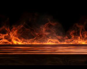 Fototapeta premium Wooden Surface with Flame and Smoke Background