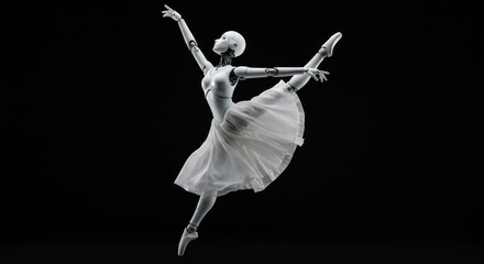 Elegant Robotic Ballerina: A Graceful Pose in Monochromatic Style
