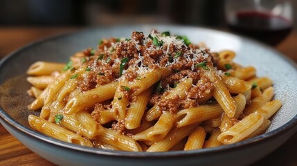 Cold pasta salad with fusilli, cherry tomatoes, olives, feta cheese, and a drizzle of olive oil, served in an outdoor setting for a refreshing dish.