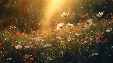 Golden Hour Meadow: A Serene Floral Paradise