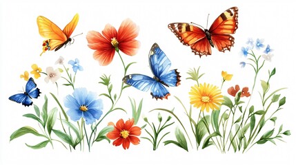 Watercolor Butterfly and Flower Decal Clipart for Creative Designs