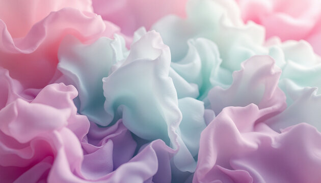 Pastel-toned abstract floral-like flowing shapes in soft pink and green hues