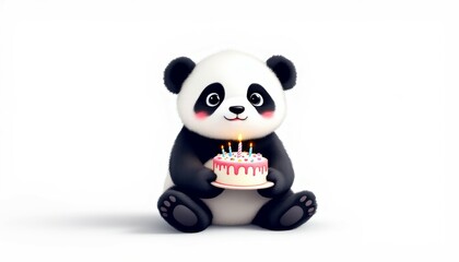 Obraz premium Adorable Panda Cub Holding Birthday Cake Image