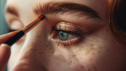Makeup artist applies eye shadow on beautiful woman's Face, AI generated image