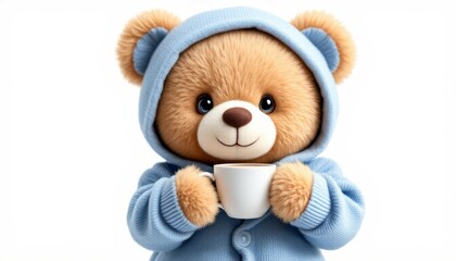 Adorable Teddy Bear in Hoodie Enjoying a Warm Drink