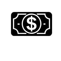 Dollar Bill Icon: A simple yet striking vector illustration of a dollar bill, featuring a bold black design against a clean background, ideal for financial, economic, or business-related projects. 