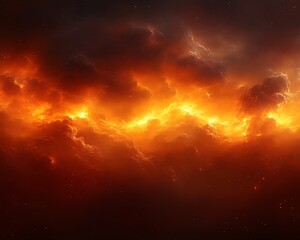 Fototapeta premium Fiery cosmic cloudscape, nebula, orange and red hues.