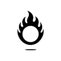 Fiery Ring: A minimalist black and white illustration of a ring engulfed in flames, symbolizing intense passion, power, and energy.