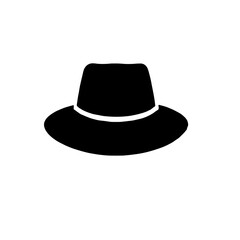Stylish Fedora Hat Icon: A simple yet elegant black fedora hat icon, perfect for fashion, travel, or vintage-themed designs.  