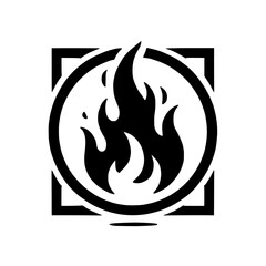 Fiery Emblem:  A bold graphic design featuring a stylized flame engulfed in a circle framed by a square, representing power, passion, and intensity. 