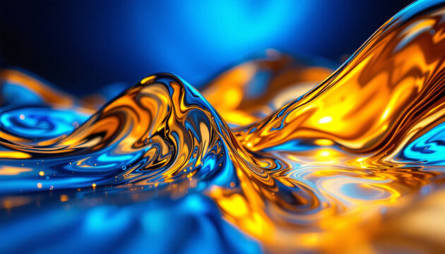 Dynamic golden liquid design with flowing and reflective patterns