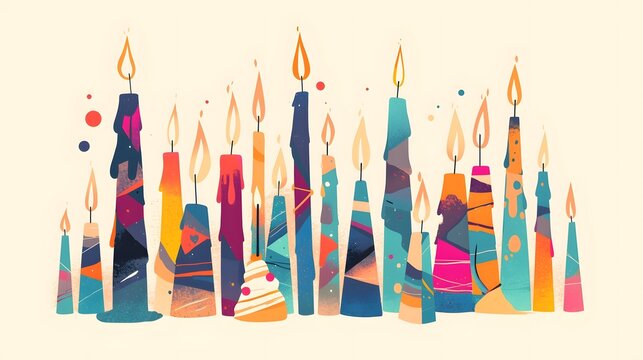 Set of colorful birthday candles arranged in a neat line, ready for festive occasions