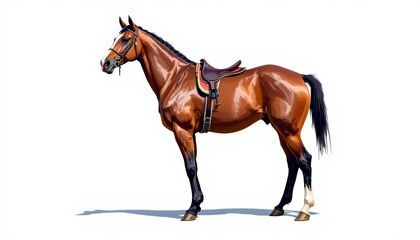 Naklejka premium Stunning Brown Horse Saddle Portrait Equestrian Art