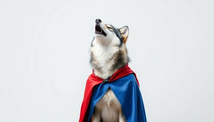 Superhero Husky Dog in Cape Howling Majestically