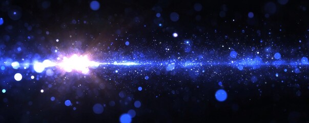 Obraz premium A cosmic scene featuring a vibrant blue light streak, surrounded by sparkling particles against a dark background, evoking the beauty of space.