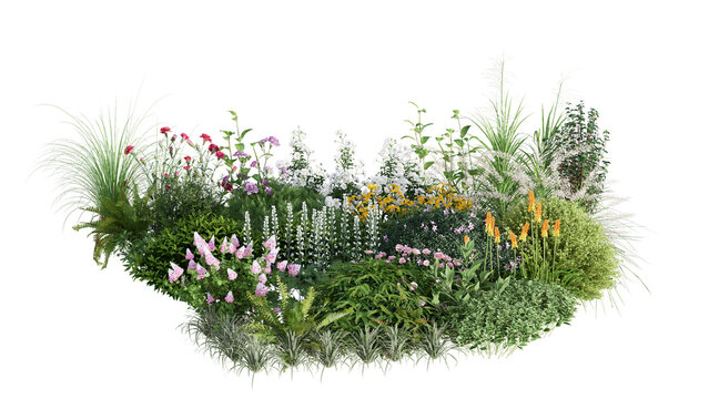 3d rendering illustration nature meadow bush on lawn grass field beautiful plant on isolate background landscape - Powered by Adobe