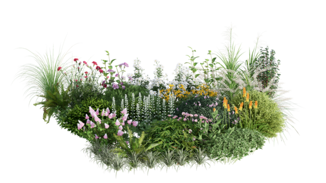 3d rendering illustration nature meadow bush on lawn grass field beautiful plant on isolate background landscape - Powered by Adobe