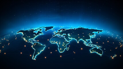 Abstract world map with glowing network lines symbolizing business communication