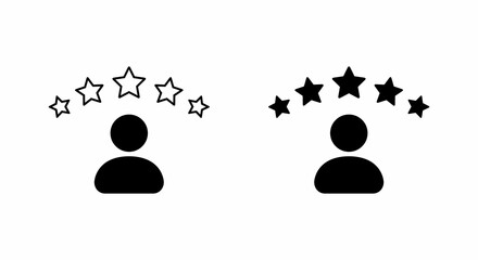 Review person icon. Default avatar with five star sign symbol