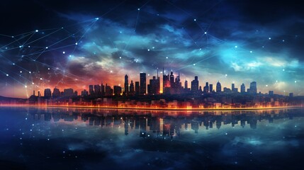 Abstract city with network lines indicating internet-based business communication