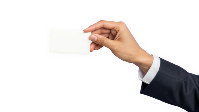 A hand of a business professional holding an empty card, symbolizing opportunity and networking.