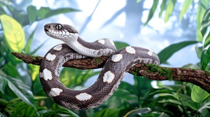 Naklejka premium Spotted Snake in Lush Rainforest