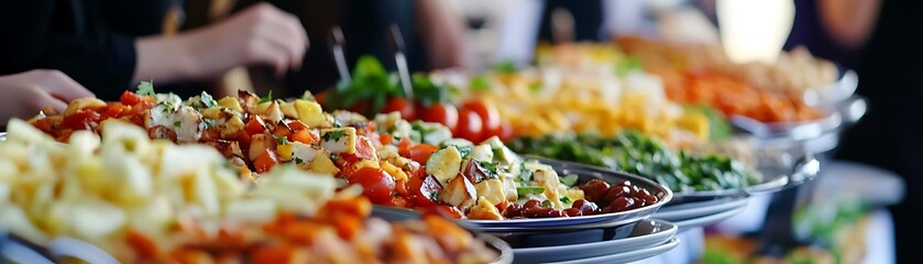 A Buffet Table Displayed with Various Salads and Vegetables
