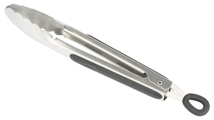 Tongs. Cooking kitchen tongs with soft-grip silicone handles. Durable stainless steel tongs with locking for cooking. Tongs with silicone rubber grips and metal tips for BBQ. Kitchenware for kitchen