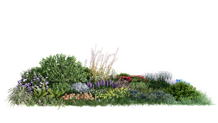 3d rendering illustration nature meadow bush on lawn grass field beautiful plant on isolate...