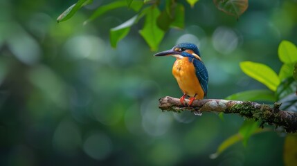Small colorful Kingfisher bird in natural forest habitat, AI generated image