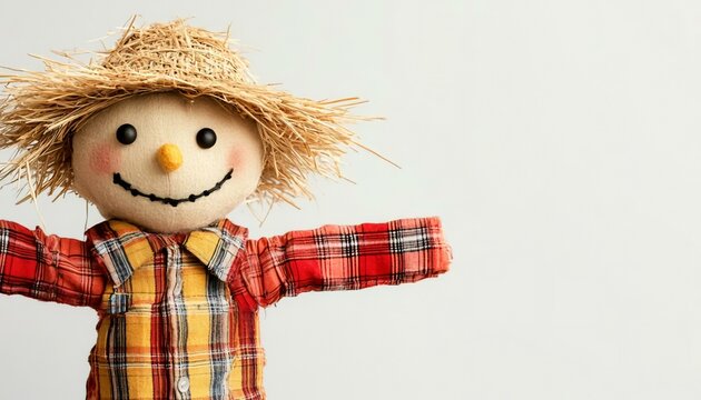 Cheerful Scarecrow Doll with Straw Hat and Smile