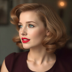 Fototapeta premium Una hermosa mujer pelirroja luciendo un estilo vintage sublime