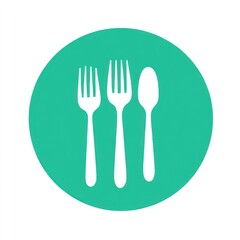 Simple teal circle icon with fork and spoon