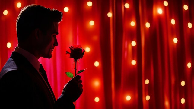 Emotional Silhouette with Rose in Soft Amber Lighting