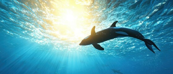 Orca swimming gracefully beneath the ocean surface natural habitat marine life photography underwater scenery dynamic perspective