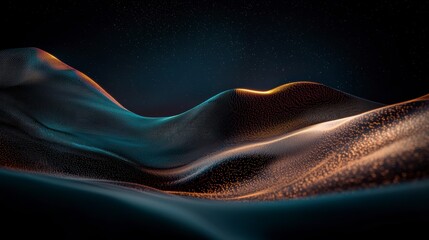 Obraz premium Abstract 3D Render Blue Gold Waves Dark Night Sky Background