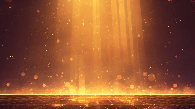 Spotlights shining down on a stage floor with glowing fire effects, ideal for performance visuals or creative backdrops