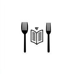 Two forks beside a book, on white, for menu design
