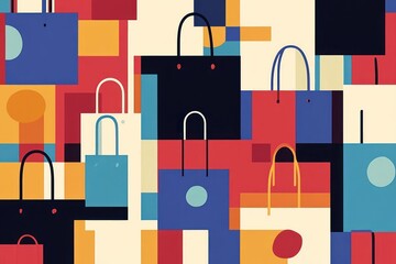 Colorful shopping bags, geometric background, retail, abstract