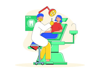 Dentist checking teeth. Healthy problems illustrations. Flat vector illustrations.