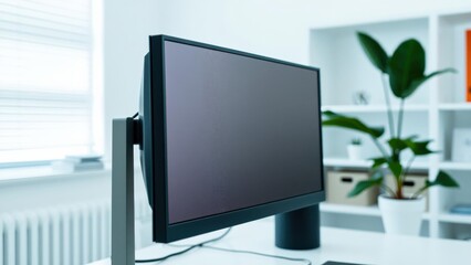 Fototapeta premium Modern Minimalist Workspace with Blank Computer Monitor Ready for Creative Design in Bright Office Environment