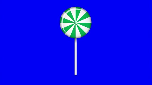 Lollipop on stick animation. Striped twisted candy. Sweet candy animation. Animation for new years day, winter holiday, dessert, new years event