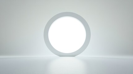 Circular light portal in minimalist studio, blank background, product display