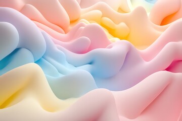 Fototapeta premium A surreal 3D background featuring soft, undulating shapes in soothing pastel tones, giving a calming effect.