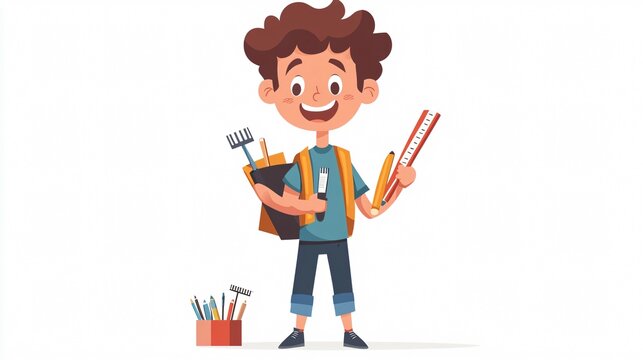 Creative boy with unique hairstyle design holding school tool - educational concept