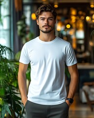 Fototapeta premium Handsome man in white t-shirt.